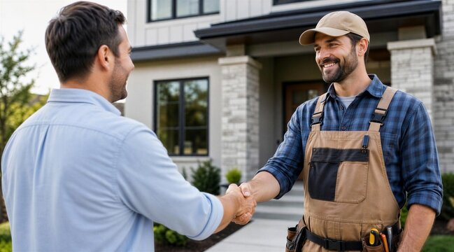 Homeowner and contractor shaking hands