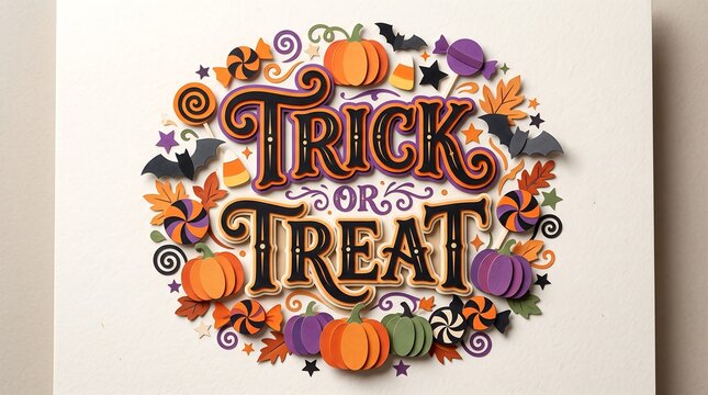 Festive decorative typography design for a fun halloween trick or treat celebration with autumn holiday elements