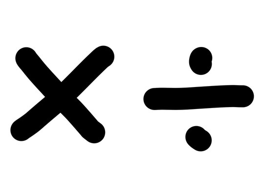 Black hand drawn multiplication sign and division sign on white background