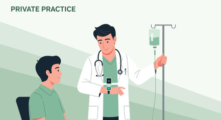 Fototapeta premium Medical Professional Examining Patient with Intravenous Drip in a Private Practice Setting