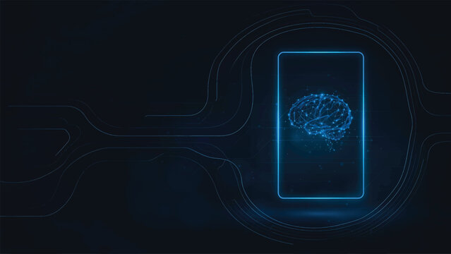 A digital representation of a human brain silhouette constructed from glowing blue data points and complex network lines