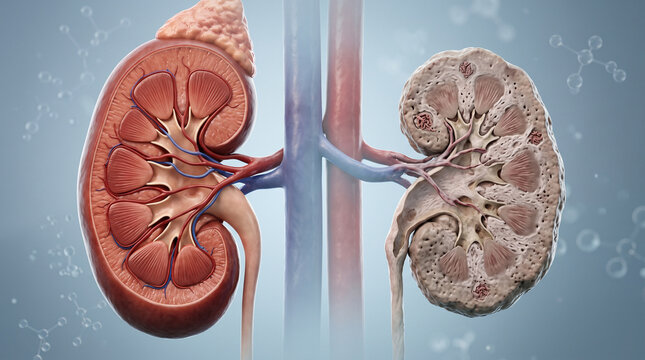 Human Kidney Anatomy Showing Chronic Disease Progression Realistic Medical Visualization