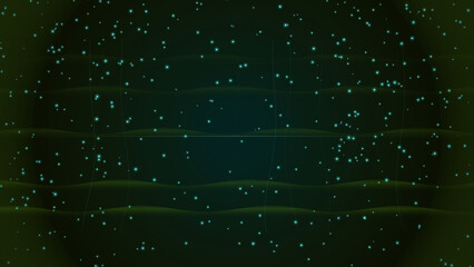 Green digital particles drifting over soft glowing waves for high tech presentations. © MdShohel