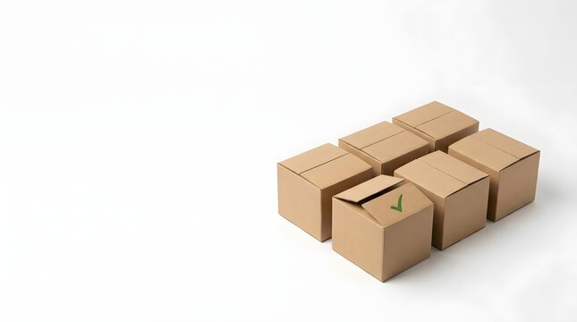 A group of small brown cardboard boxes arranged in a neat grid pattern on a white background