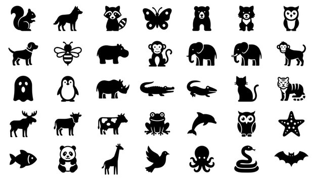 ild & Domestic Animals Icon Set &ndash; Black Silhouette Vector Icons