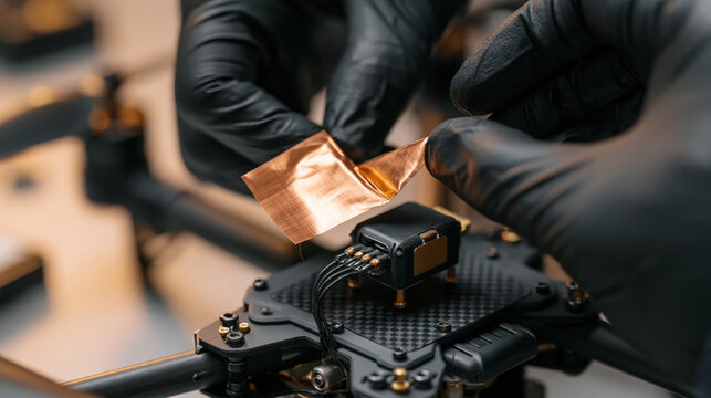 High-precision electromagnetic interference shielding installation on an FPV drone flight module using copper tape