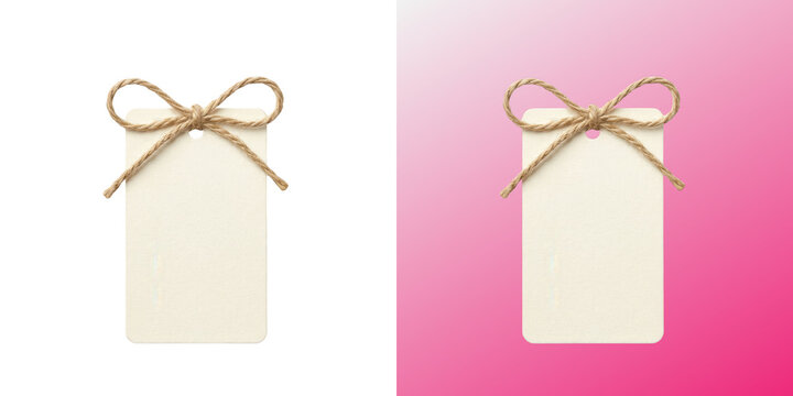 Blank Paper Gift Tag with Jute Twine Bow isolated on transparent background