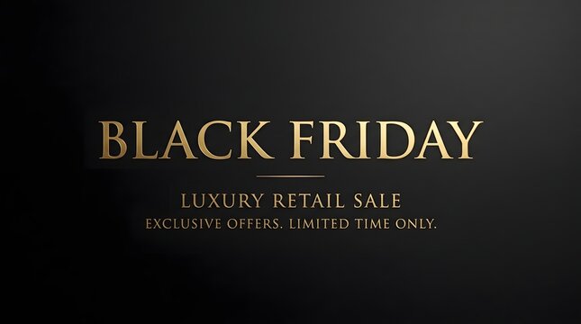 Black friday luxury retail sale announcement with elegant gold text on a dark background