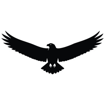 Black silhouette vector illustration of an eagle with wide-open wings flying majestically.