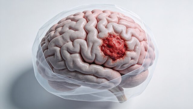 Brain Cancer: Malignant Tumor Lesion of Human Brain, 3D Medical Anatomical Illustration of Central Nervous System Organ