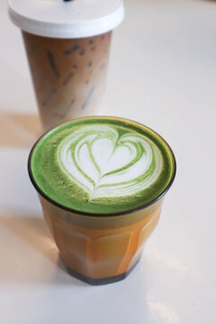 matcha green tea, milk green tea or matcha latte or matcha green tea latte or green tea