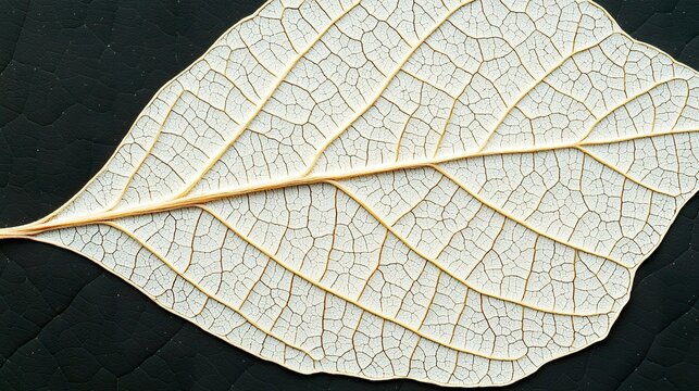 Macro view of a dried leaf skeleton background, intricate veins