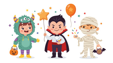 Naklejka premium Children in Halloween Costumes Celebrating with Treats