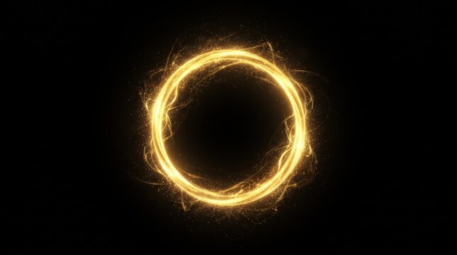 Glowing golden magic circle frame with luminous energy ring on black backdrop
