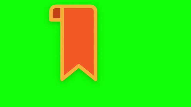 Flat Design Orange Ribbon Bookmark Animation for User Interface on Chroma Key Green Screen