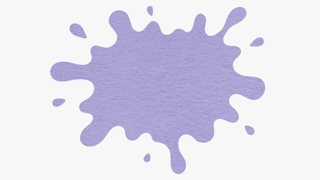 Light lavender splash with copy space from textured paper isolated on white background. Abstract cutout stain and splat blot