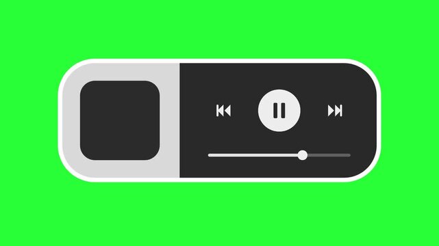 Minimalist Music Player Interface Widget with Playback Controls on Chroma Key Green Screen Background