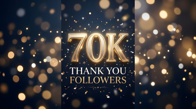 70K Thank You Followers Celebration Poster With Gold Confetti And Bokeh Milestone Design