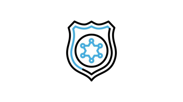 Badge or shield with star icon animation for security, protection, defense, secure, safety, police or military medal emblem. Motion graphics video with alpha channel