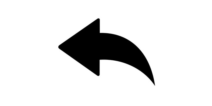 Black curved back arrow flat icon indicating return navigation command.