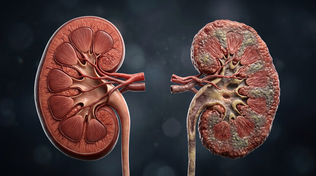 Human Kidney Anatomy Showing Chronic Disease Progression Realistic Medical Visualization