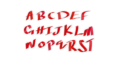 Red ribbon brush calligraphy alphabet letters for artistic design project. © Naqeeb