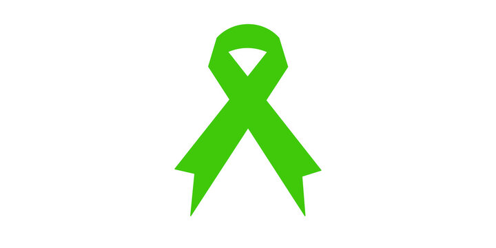 Green ribbon icon for mental health awareness and environment causes.