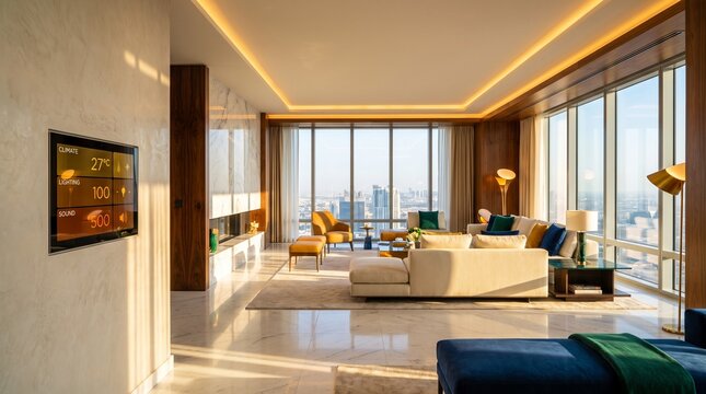 smart home penthouse interior concept of luxury modern living room