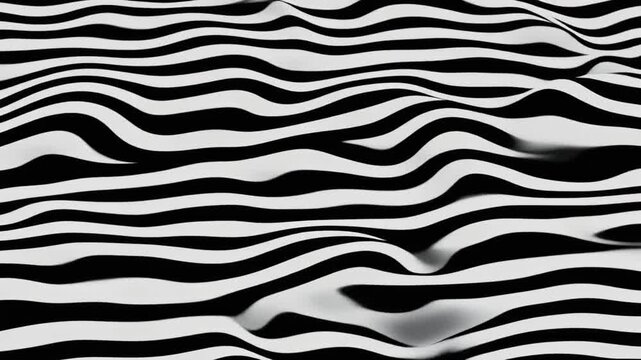 A digital illustration of a black and white zebra striped pattern with smooth wavy horizontal lines filling the frame.