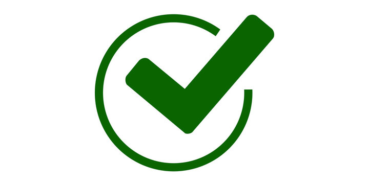 Dark green check mark inside round circle icon for success approval.