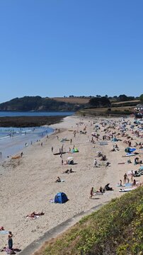 Falmouuth Cornwall England UK.13.08.2026. Video. Overview of Gyllyngvase beach popular with tourists and holidaymakers. staying in Falmouth.