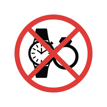 No jewelry and watch allowed sign vector icon for prohibition, workplace safety, restricted areas, security regulations and warning signage