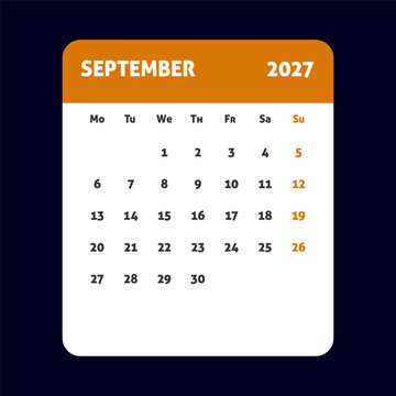 September 2027 calendar, monthly planner page, business schedule template, minimalist organizer design