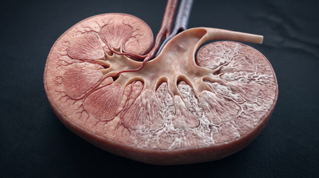 Human Kidney Anatomy Showing Chronic Disease Progression Realistic Medical Visualization