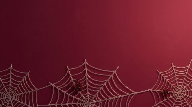 Pixel art spider web patterns on a dark red and pink background