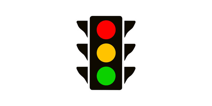 Flat traffic light icon with red, yellow, and green lights signaling stops.