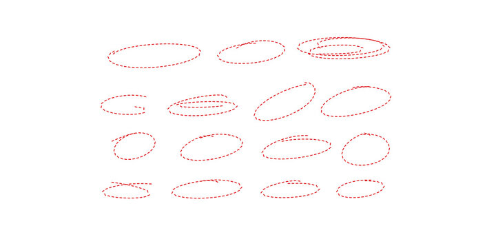 Red dashed oval correction marks collection for highlighting details.