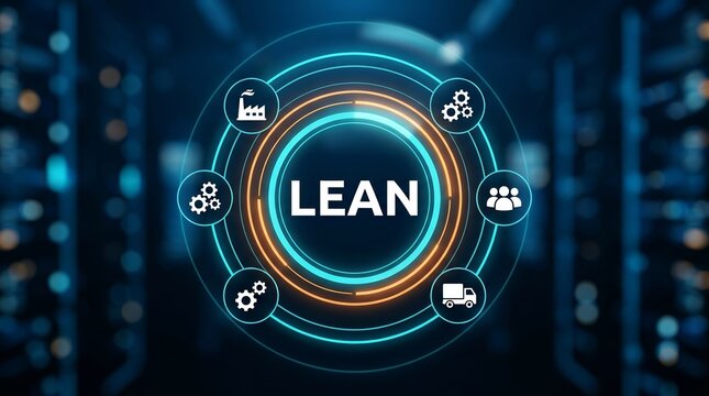 Business process development drawing showing lean improvement and management themes.