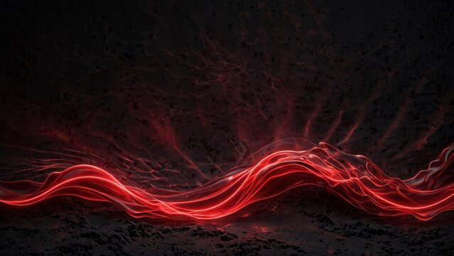 Dynamic red energy wave flows across dark, textured, abstract background, hinting at power