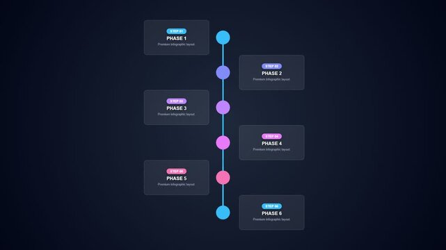 6 Steps Vertical Timeline Infographic Animation Neon Cyan Blue Glow Step by Step Process Flow