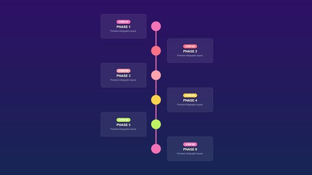 6 Steps Vertical Timeline Infographic Animation Vibrant Magenta Purple Step by Step Process Flow