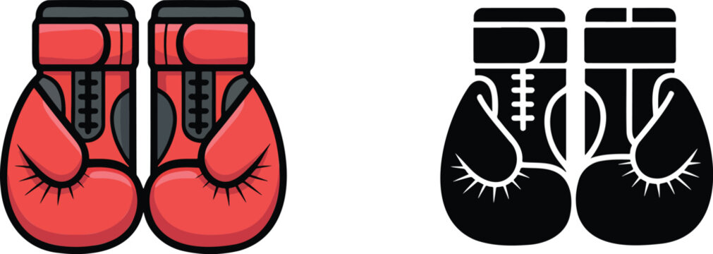 Boxing gloves illustration & silhouette set isolated on transparent background