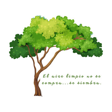 Lush Green Tree Spanish Environmental Quote Vector Illustration El Aire Limpio No Se Compra Se Siembra