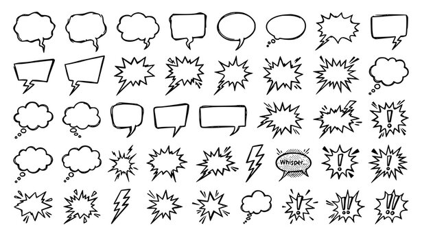 Hand Drawn Comic Speech Bubble and Explosion Burst Vector Set