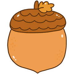 Hand-drawn kawaii acorn illustration featuring a textured cap and oak leaf. Perfect for autumn designs, digital planner stickers, Thanksgiving cards, and children's educational content © TEe Du