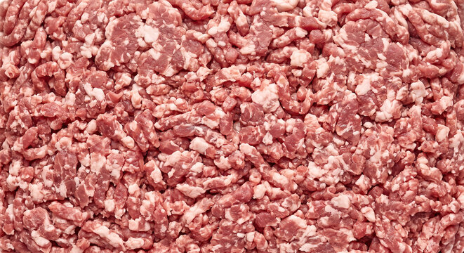 Fresh Ground Pork Showing a Pinkish Red Minced Meat Texture