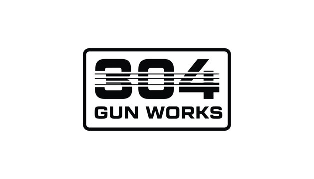 Graphic industrial logo design for 304 Gun Works featuring bold typography and horizontal cutting lines.