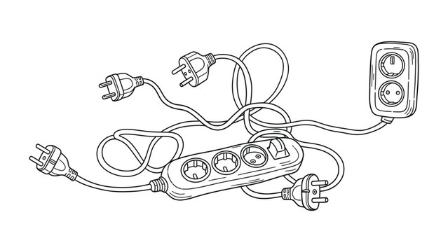 Power strip extension cord with multiple plugs and tangled