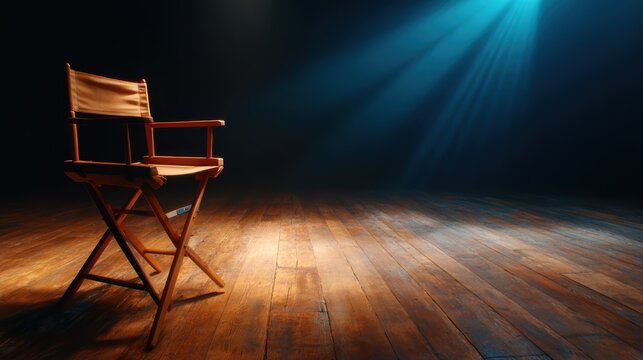 An evocative image shows an empty director's chair in a spotlight, symbolizing creativity, potential, and the anticipation of storytelling awaiting its next performer.