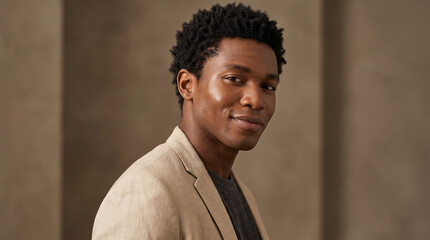 Fototapeta premium African American Man Glancing Over Shoulder in Beauty Editorial
